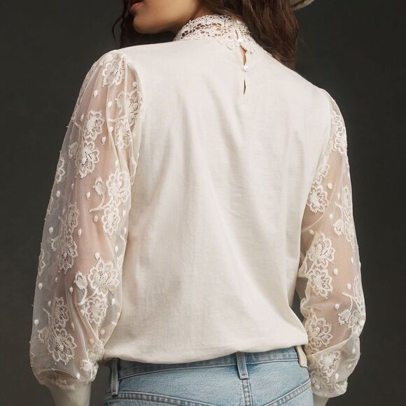Anthropologie x Tiny Oriana Long Sleeve Lace Top in Ivory - Picture 4 of 8